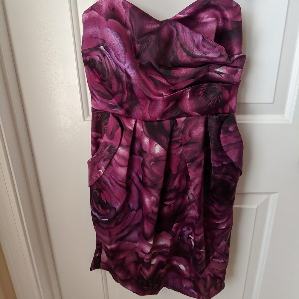 Royal purple BCX strapless dress with pockets
